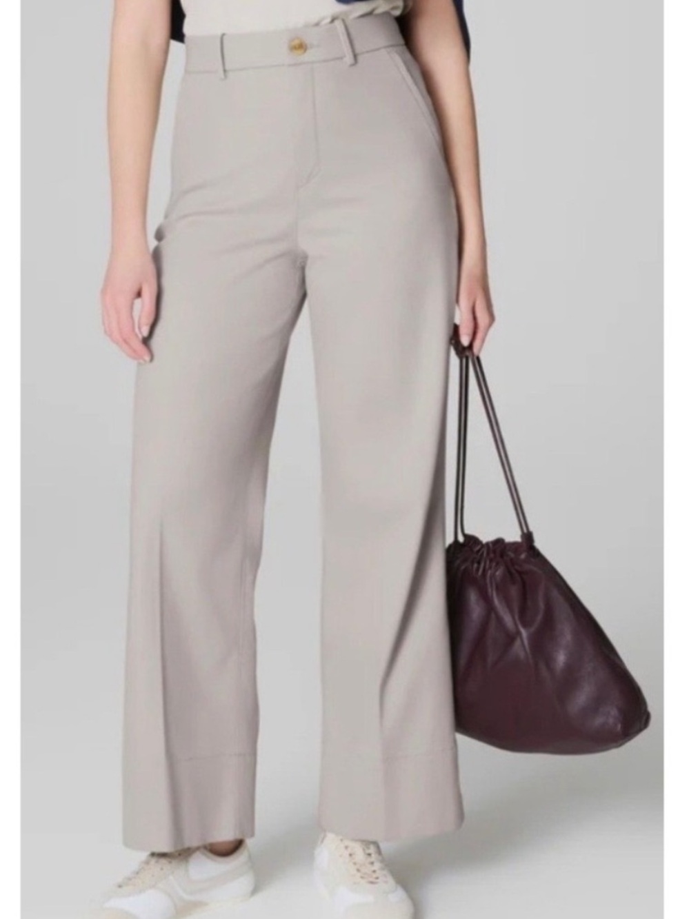 Spanx Stretch Twill Cropped Wide Leg Pant Bone Beige 1X Plus